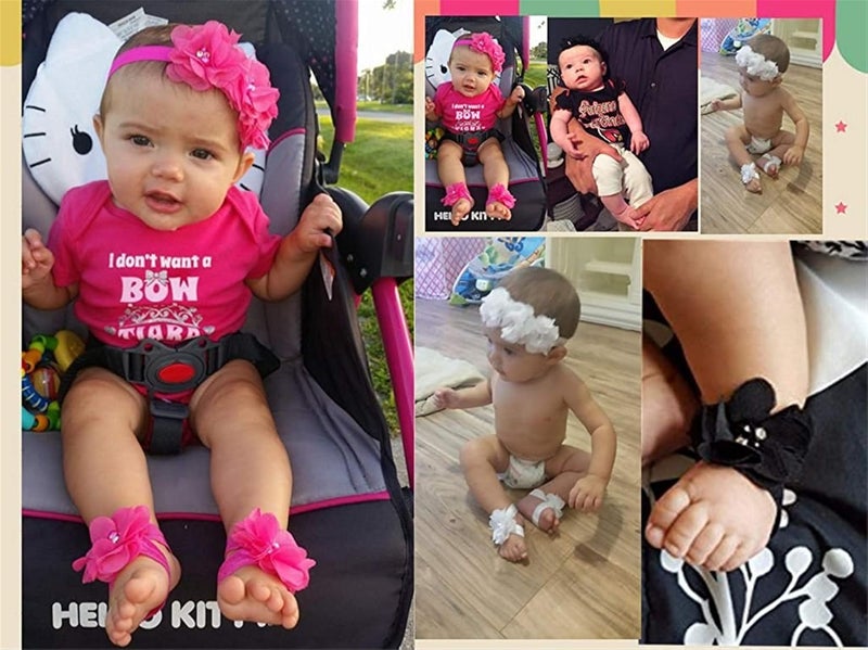 Ldcx Baby girls infant crochet butterfly headbands and knitted flower barefoot sandals.(BBFJ3) (Beige) - Image 2